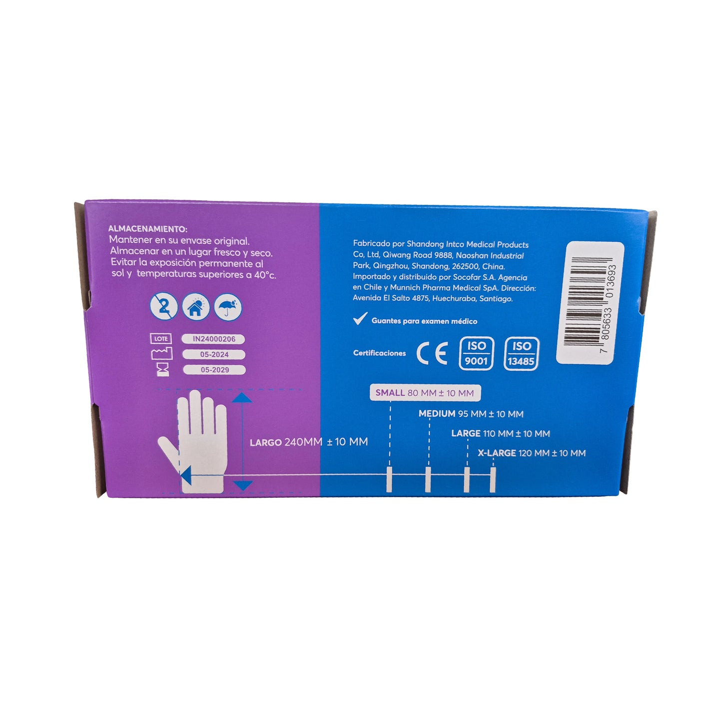 Guante de Nitrilo Sin Polvo Muncare Azul Caja por 100