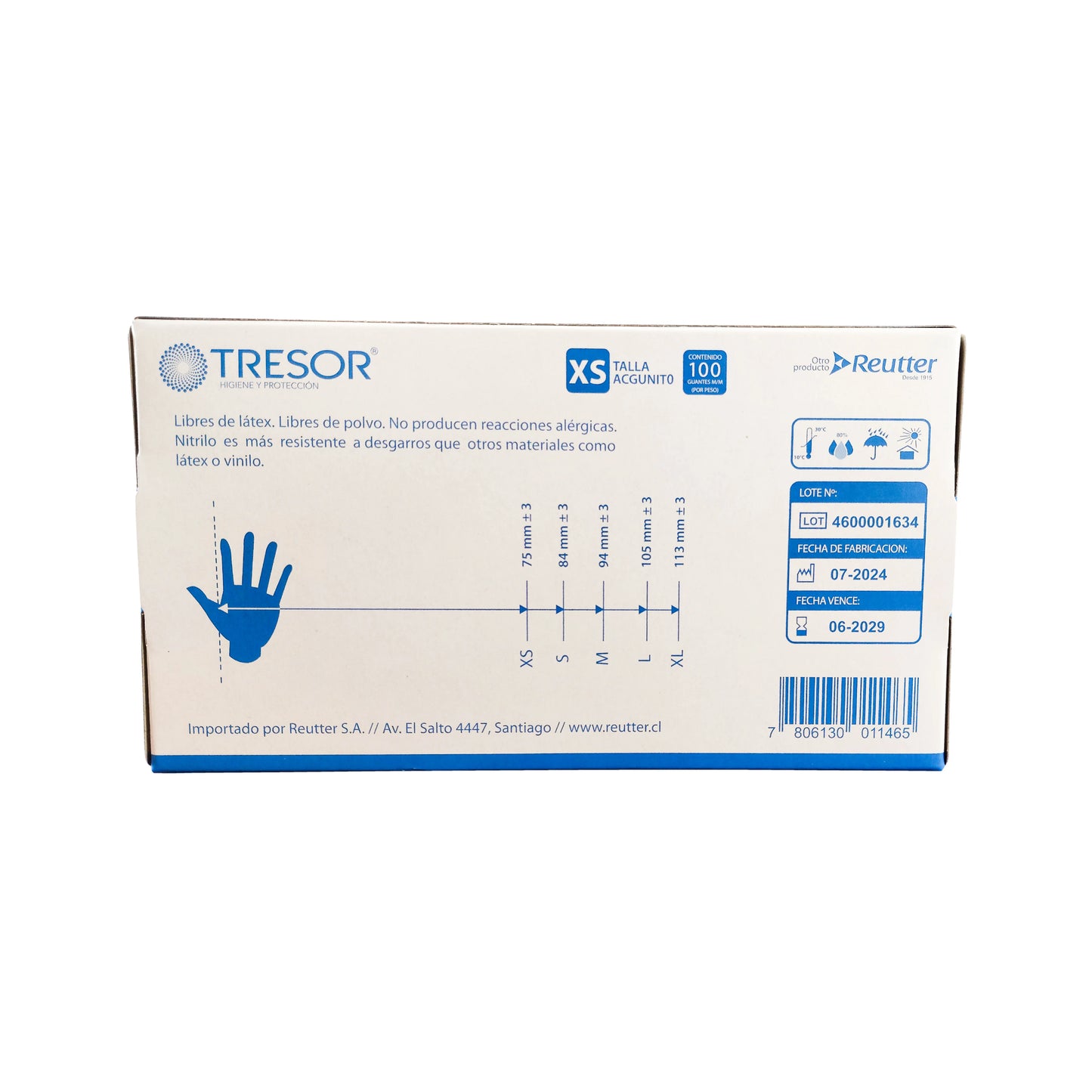 Guante de Nitrilo Azul Grado Médico Tresor Caja por 100