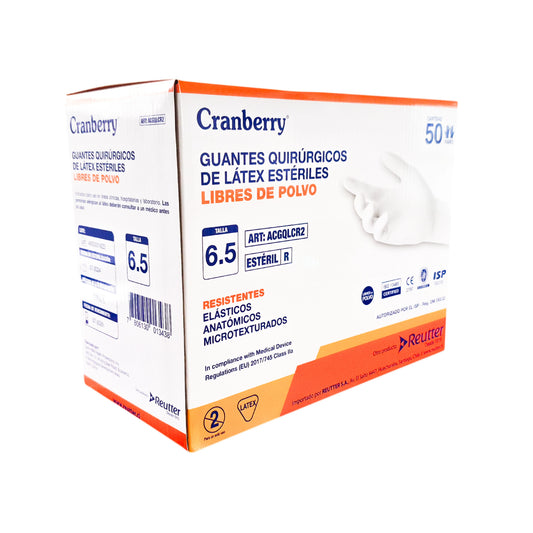 Guante de Látex Estéril Quirúrgico Cranberry 50 Pares