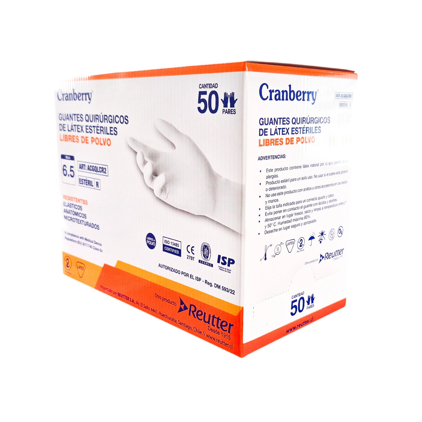 Guante de Látex Estéril Quirúrgico Cranberry 50 Pares