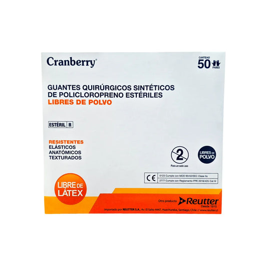 Guante Sintético Quirúrgico de Policloropreno Estéril Sin Polvo Cranberry