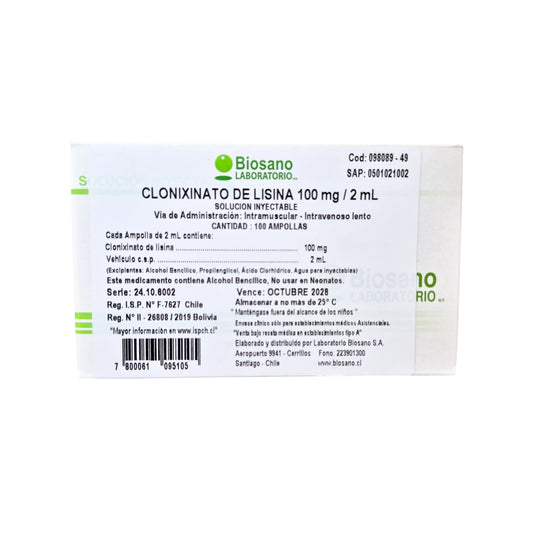 Clonixinato de Lisina Inyectable 100 mg/2 mL Biosano
