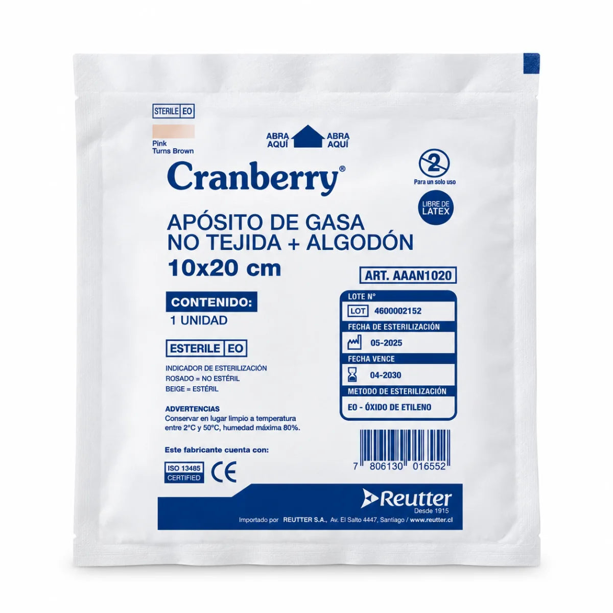 Apósito de Gasa No Tejida con Algodón Estéril Cranberry