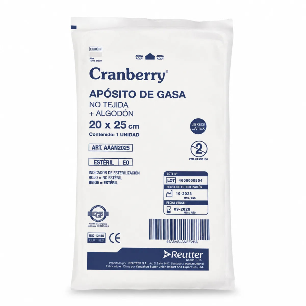 Apósito de Gasa No Tejida con Algodón Estéril Cranberry