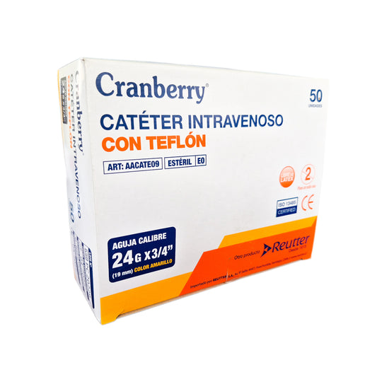 Catéter Intravenoso Periférico Estéril Cranberry – Caja 50 Unidades
