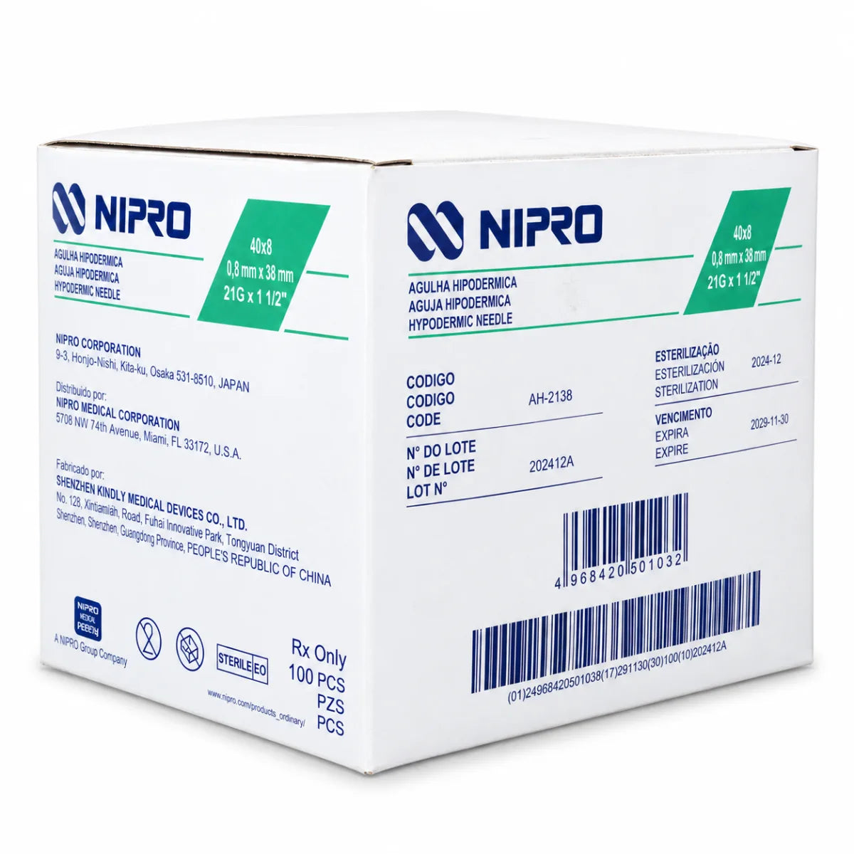 Aguja Hipodérmica Nipro 21Gx1,5 38mm x100