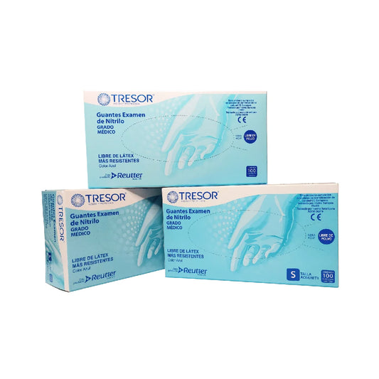 Guante de Nitrilo Azul Grado Médico Tresor Caja por 100