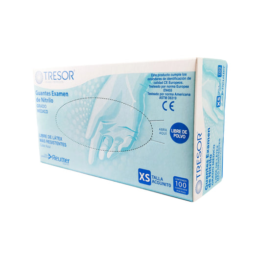 Guante de Nitrilo Azul Grado Médico Tresor Caja por 100