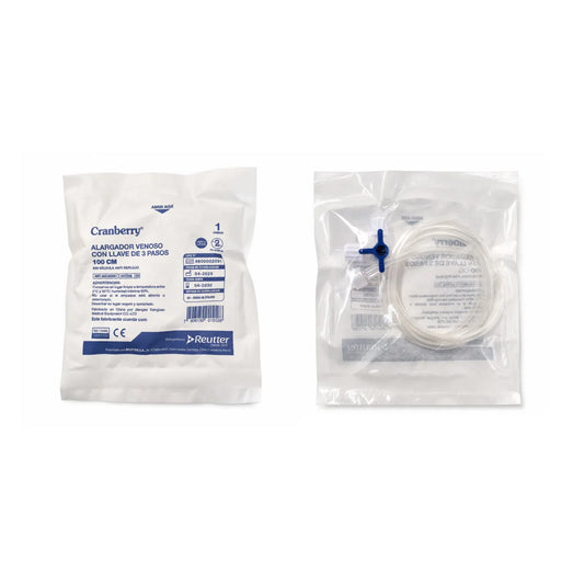 Alargador Venoso con Llave de Tres Pasos 100 cm Cranberry Caja x50