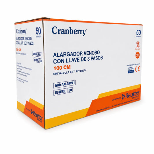 Alargador Venoso con Llave de Tres Pasos 100 cm Cranberry Caja x50