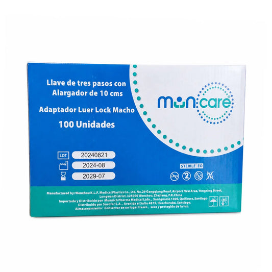 Alargador Venoso con Llave de Tres Pasos 10 cm Muncare Caja x100