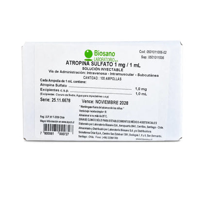Atropina Sulfato 1 mg/1 mL Solución Inyectable (x100)