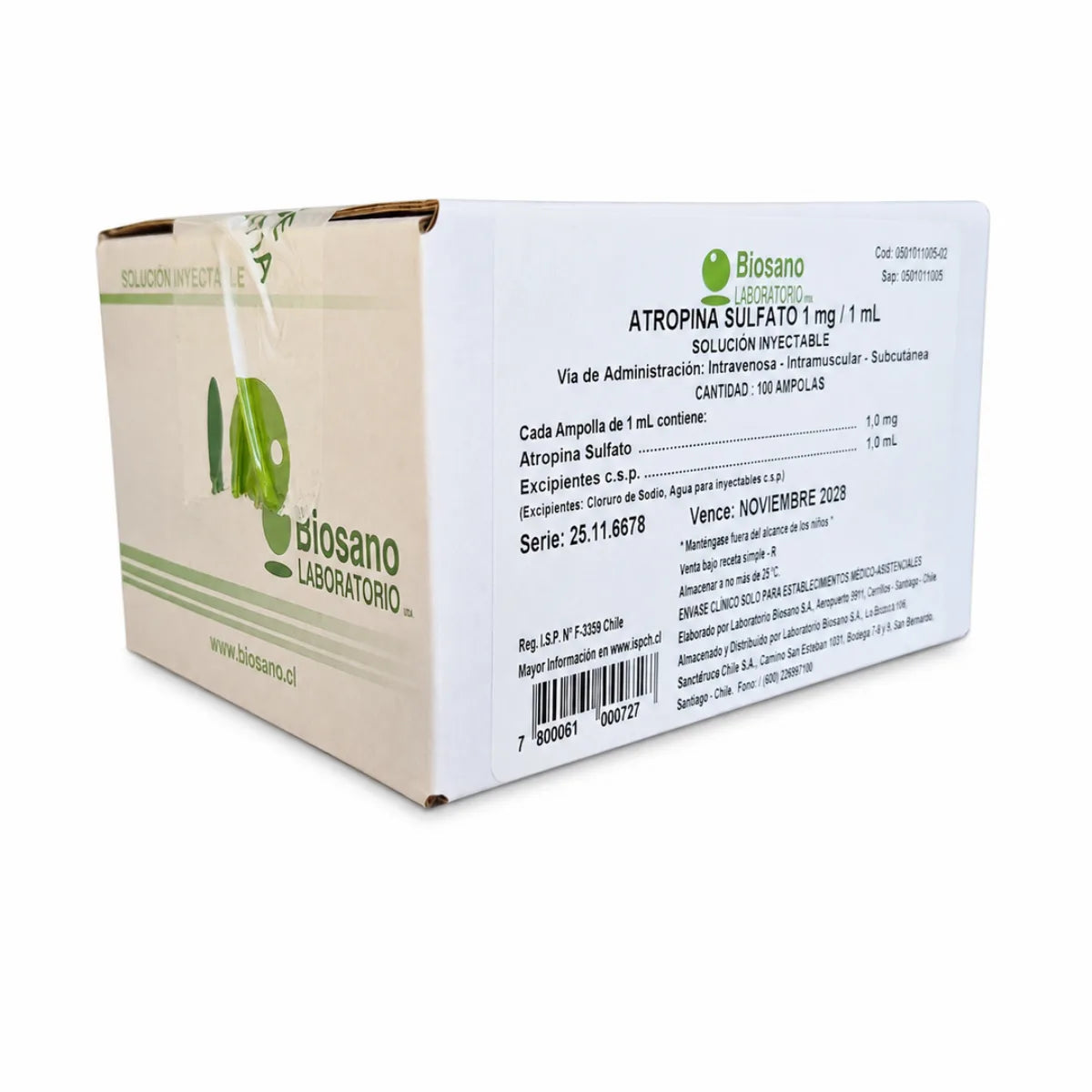 Atropina Sulfato 1 mg/1 mL Solución Inyectable (x100)