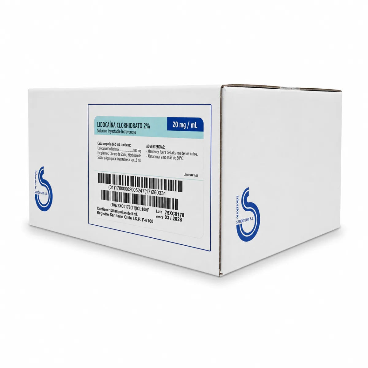 Lidocaína Clorhidrato 2% Inyectable – x100 Ampollas 5 mL