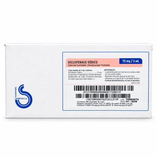 Diclofenaco Sódico 75mg/3mL Inyectable x100 Sanderson