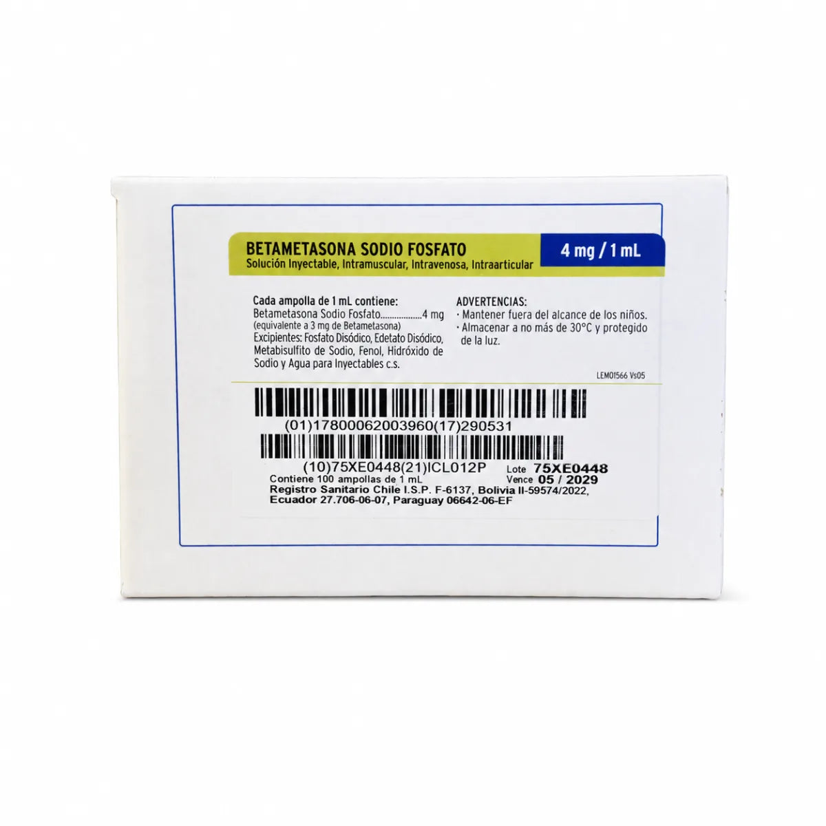 Betametasona Sodio Fosfato 4 mg/1 mL Solución Inyectable Sanderson (x100)