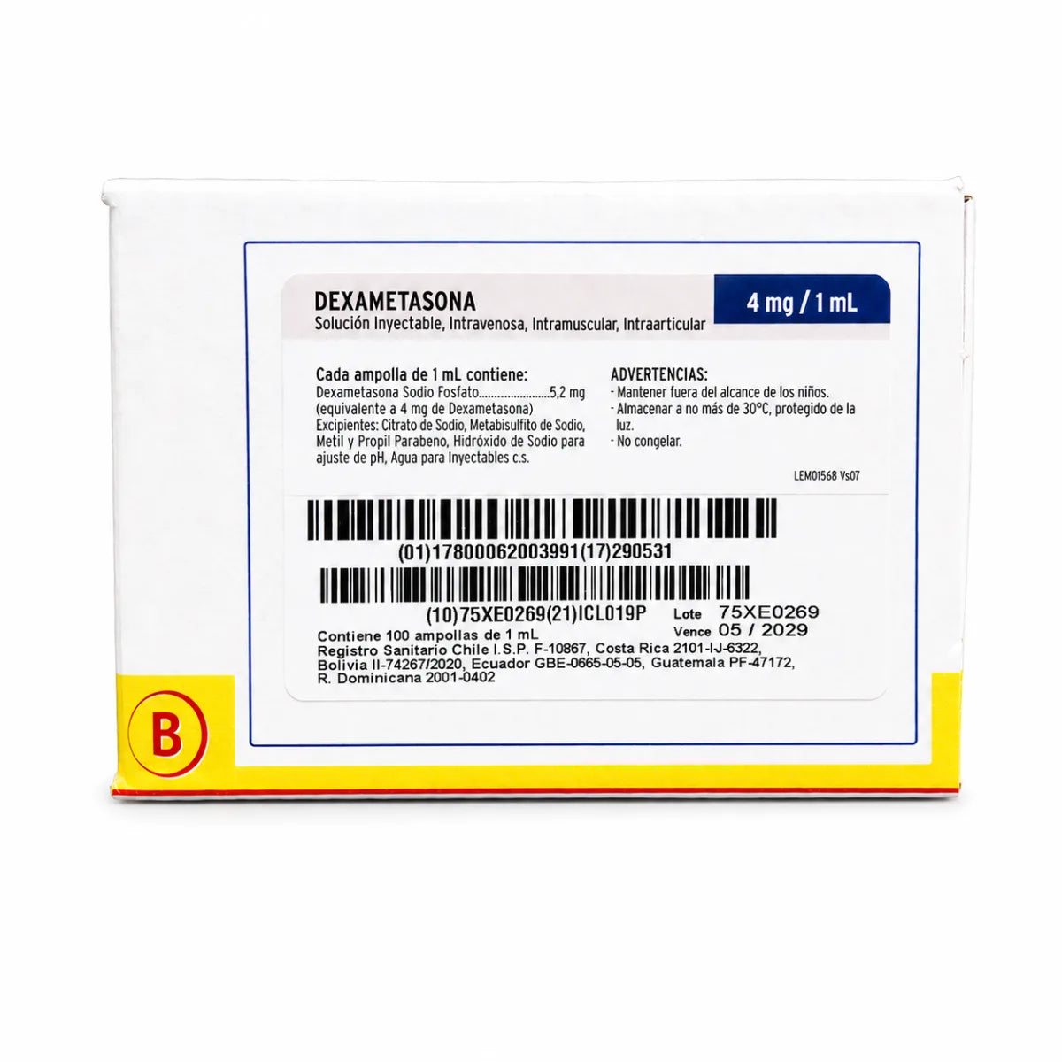 Dexametasona 4mg/1mL Inyectable x100 Sanderson