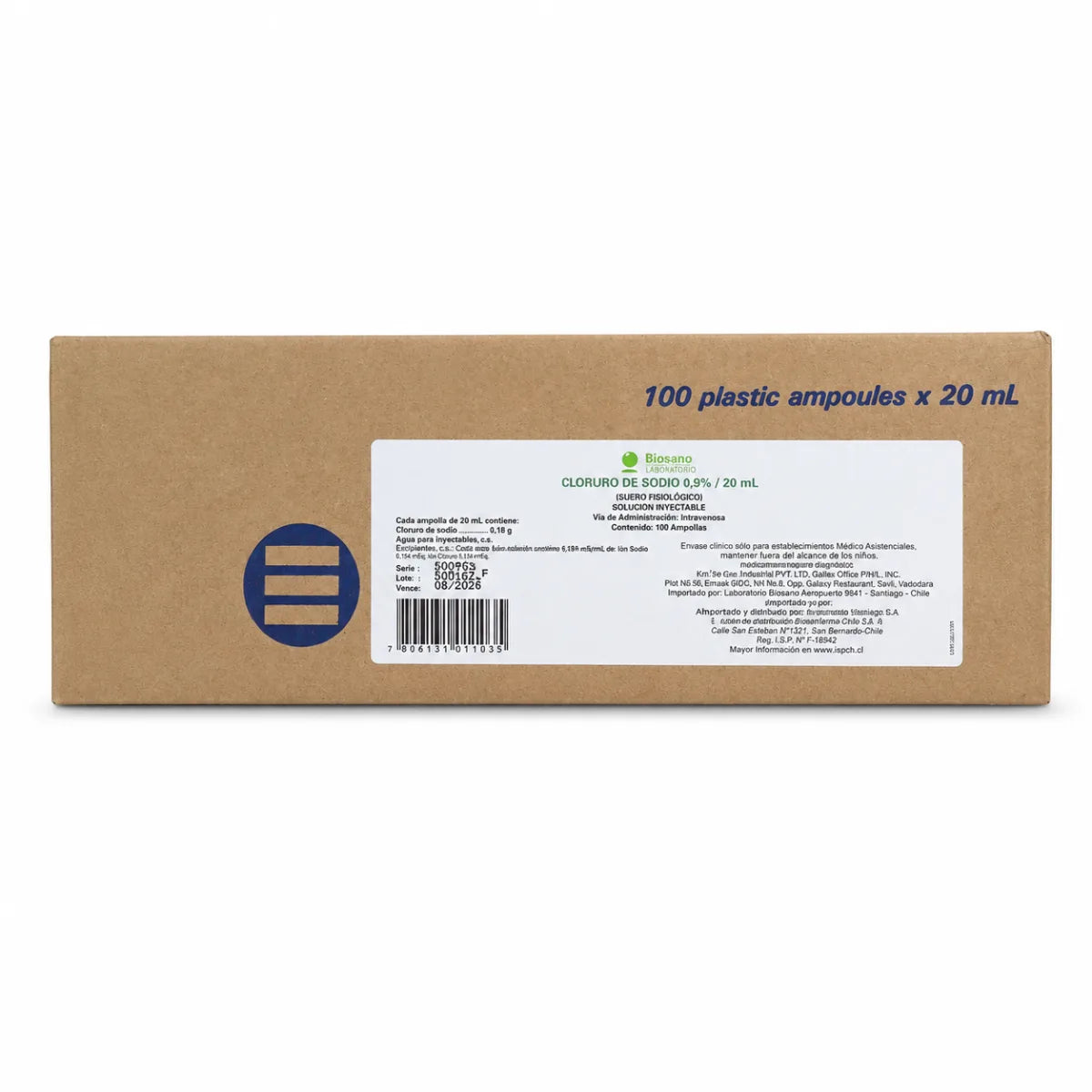 Cloruro de Sodio Inyectable Biosano 20mL x100