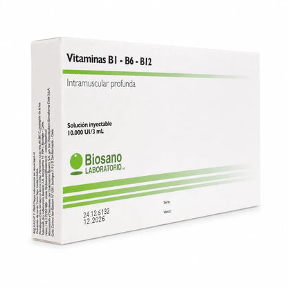 Vitaminas B1 B6 B12 Solución Inyectable 10.000 UI/3 mL Biosano (x3)