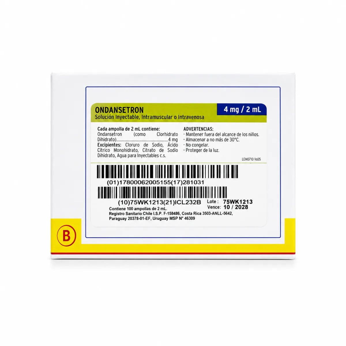 Ondansetrón 4 mg/2 mL Solución Inyectable Sanderson (x100)