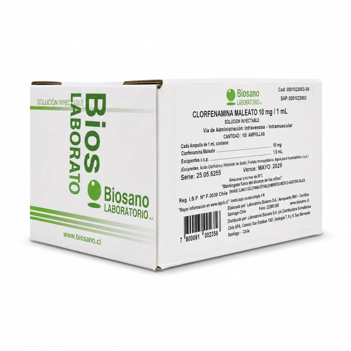 Clorfenamina Maleato 10 mg/mL IV/IM Biosano – x100 Ampollas