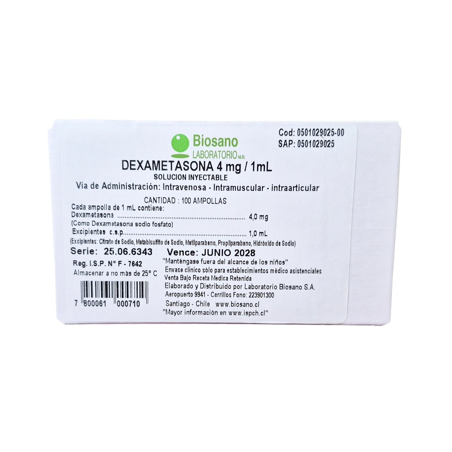 Dexametasona Inyectable 4mg/mL Biosano x100