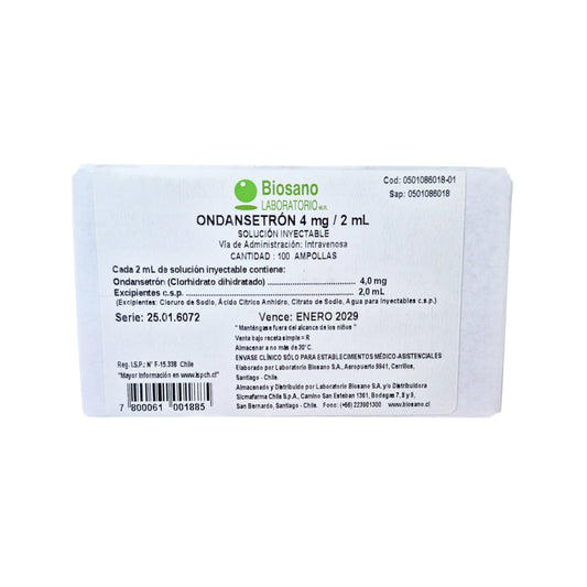 Ondansetrón Inyectable 4 mg/2 mL Biosano