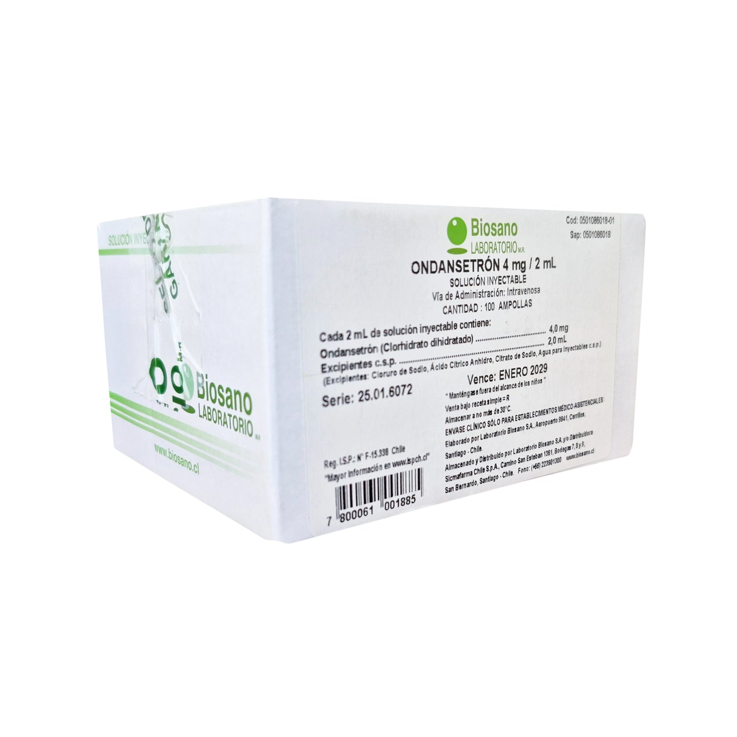 Ondansetrón Inyectable 4 mg/2 mL Biosano