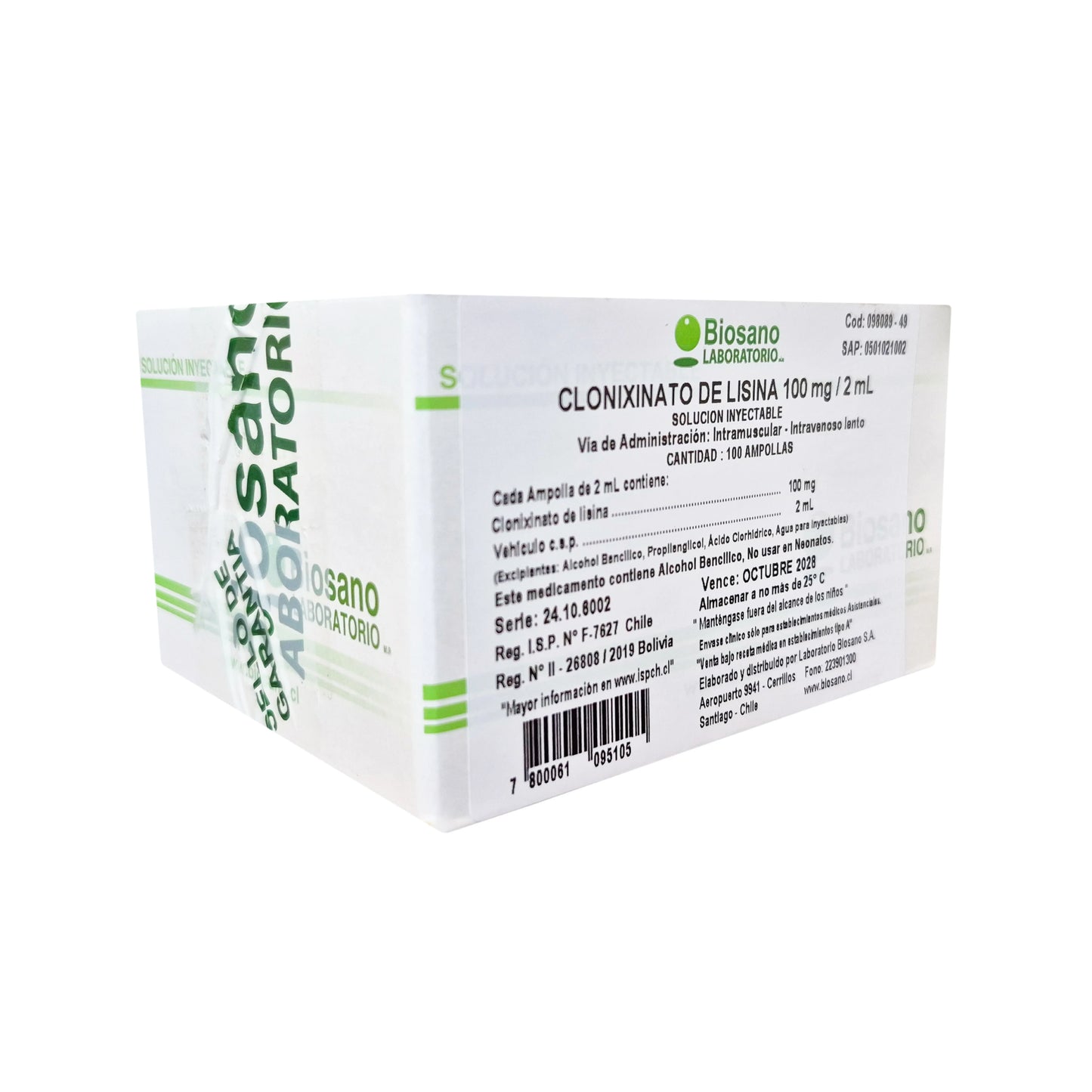 Clonixinato de Lisina Inyectable 100 mg/2 mL Biosano