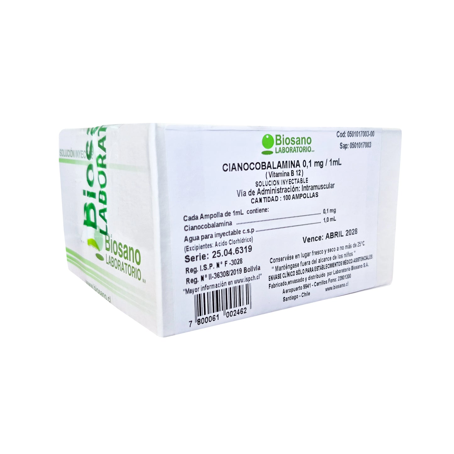 Cianocobalamina Inyectable 0.1mg/mL Biosano