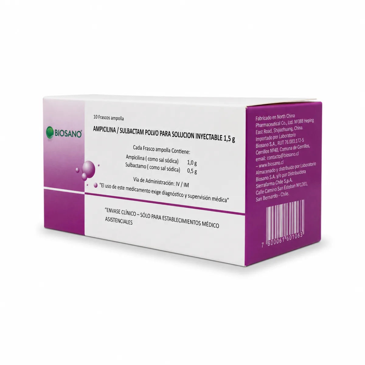 Ampicilina Sulbactam 1.5 g Inyectable Biosano x10