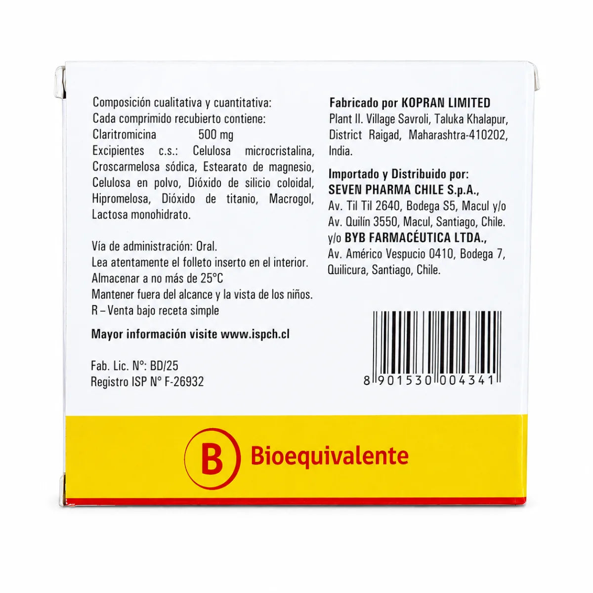 Claritromicina 500 mg Comprimidos Recubiertos Seven Pharma (x14)