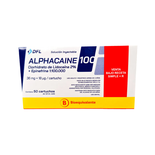 Anestesia Dental ALPHACAINE Lidocaína 2% con Epinefrina